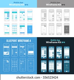 Mobile App Wireframe Ui Kit 4. Order plan screen, select contacts screen, write message screen, advertisement screen, credit card payment screen, friendlist screen, update profile screen, tutorial.
