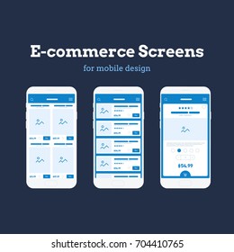 Mobile App Wireframe Ui Kit. Detailed Wireframe For Online Shopping. Ecommerce Mockup Screens.