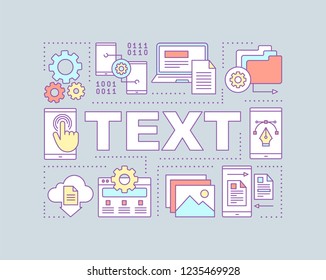 Mobile app word concepts banner. Data storage. Cloud computing. Digital tools and settings. Software. Programming. Presentation, website. Isolated lettering typography. Vector outline illustration