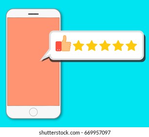Mobile application buyer or consumer rating rate service five stars and thumb