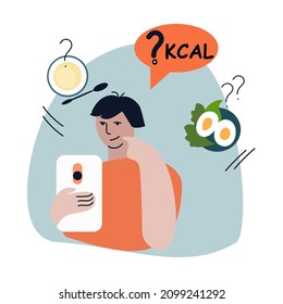 Mobile application for calorie counting.   Hand drawn vector illustration