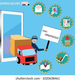 Mobile application concept, Delivery by truck - vector illustration