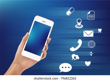 Mobile application concept. Hands holding phones.