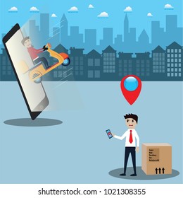 Mobile application concept,Motorcycle's delivery - vector illustration