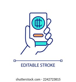 Mobile application for crypto trading RGB color icon. Stock market in smartphone. Blockchain. Isolated vector illustration. Simple filled line drawing. Editable stroke. Arial font used
