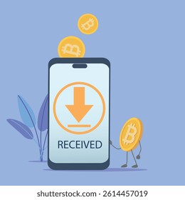 Mobile application for cryptocurrency, digital money, bitcoin. Accumulation in electronic currency, blockchain, mining, making a profit, vector illustration