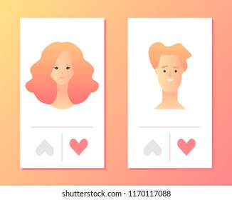 Mobile application for dating or searching romantic partner on internet. Templates concept vector illustration flat design