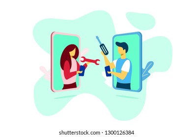 mobile application developer illustration vector, improvement in making mobile applications, for landing page,ui ux, infographic, website, presentation, banner, and print media