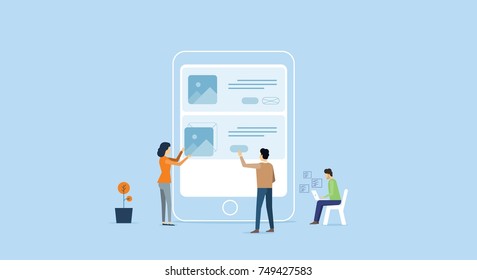 Arbeitskonzept des Entwicklerteams für mobile Anwendungen .Group People Business-Konzept

