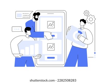 Mobile application development abstract concept vector illustration. Mobile device app building platform, frontend software development, UI and UX design, smartphone market abstract metaphor.