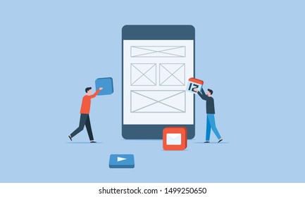mobile application development and business team working concept