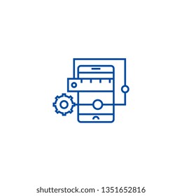 Mobile application development line icon concept. Mobile application development flat  vector symbol, sign, outline illustration.