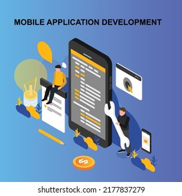 Mobile Application Development Process Isometric 3d Vector Illustration Concept For Banner, Website, Illustration, Landing Page, Flyer, Etc.