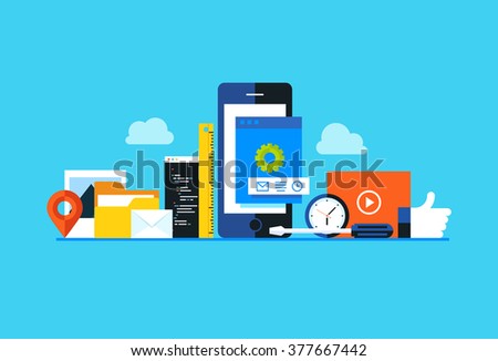 Mobile application development, smartphone app programming. Flat design modern vector illustration concept.