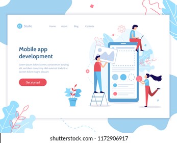 Mobile application development team. Flat vector illustration.
Web banner design template. 