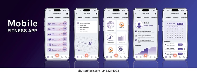 A mobile application for fitness and health with a modern design. The program interface is built on the basis of bright gradients and minimalist elements, which makes it attractive and simple.