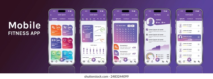 A mobile application for fitness and health with a modern design. The program interface is built on the basis of bright gradients and minimalist elements, which makes it attractive and simple.