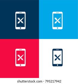 Mobile application four color material and minimal icon logo set in red and blue