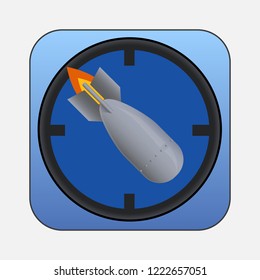 Mobile application icon. Bombing concept. Falling bomb in target. bombardment icon. Stock vector illustration