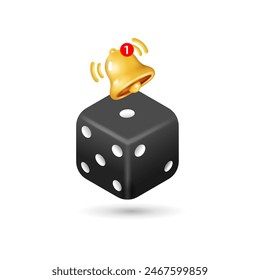 Mobile application icon dice and notification bell. 3d style vector illustration