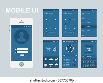 Mobile application interface concept. Vector Illustration, Flat Interface. Easy-edit vector EPS10 file. set of flat Application design. user profile. Blue app design interface