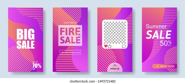 Mobile application interface element collection in trendy memphis style. Modern user interface with blank frame, scroll navigation, big sale flyers . Abstract geometric vector illustration