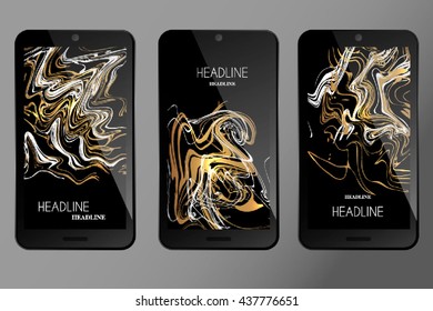 Mobile Application Interface Theme for Mobile phone screen saver with gold marble paint.