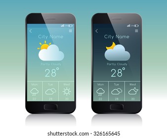 Mobile Application Interface : Weather Forecast : Vector Illustration