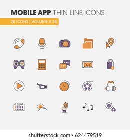 Mobile Application Linear Thin Vector Icons Set with Smartphone and Services