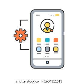 Mobile application management color line icon. Describes software and services responsible for provisioning access to internally developed mobile apps. UI UX GUI design element. Editable stroke.