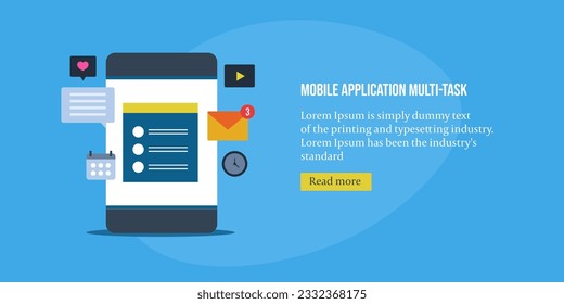 Mobile application multi task manager. Do list, Work List application on smartphone. Email, Social media, Communication app on mobile - vector illustration withicons