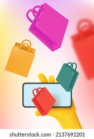 Mobile application for online shopping. 3d vector concept