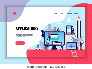 Mobile application page design with web hosting services symbols flat  vector illustration