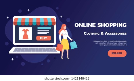 Mobile application page with online shopping symbols flat vector illustration 