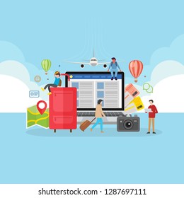 Mobile application reservation online travel concept vector illustration suitable for banner and web landing page