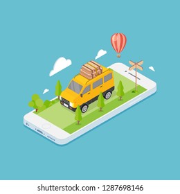 Mobile application reservation online travel concept vector illustration suitable for banner and web landing page