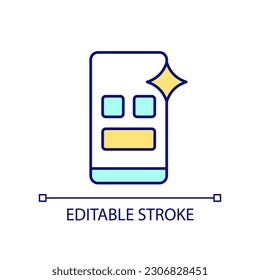 Mobile application RGB color icon. Smartphone. Website development. Site elements and buttons. Isolated vector illustration. Simple filled line drawing. Editable stroke. Arial font used