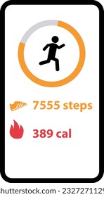 Mobile application for running. Step walk app counter sign. Runner with running records symbol. Pedometer digital fitness interface. flat style.