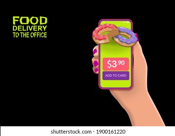 Mobile application for the sale of donuts. Vector banner