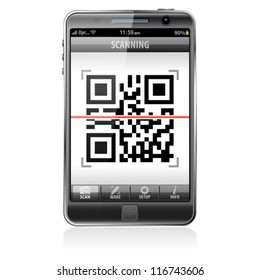Mobile Application Scanning QR Code - e-commerce concept, isolated on white background, vector