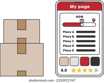 The mobile application screen where you can see the delivery box and the delivery is coming
