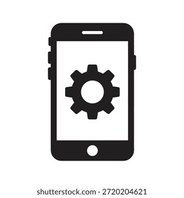 Icono de Configuraciones de aplicaciones móviles con el smartphone y el símbolo del engranaje para el mantenimiento del software de configuración del dispositivo y las opciones del sistema digital