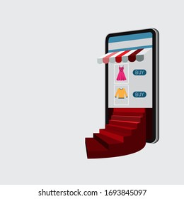 Mobile Application, Shopping Online on Website, Vector Concept