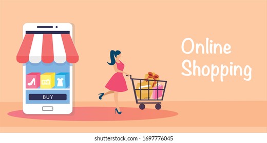 Mobile Application, Shopping Online on Website, Vector Concept,