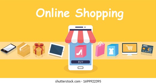 Mobile Application, Shopping Online on Website, Vector Concept,