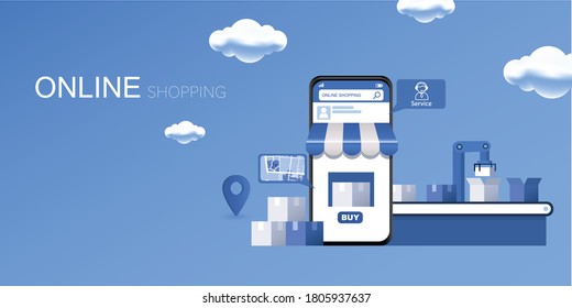 Mobile Application, Shopping Online on Website, Vector Concept