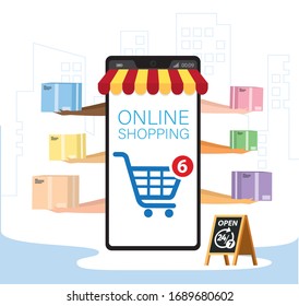 Aplicación móvil para compras, supermercado en línea, Smartphone con aplicación de compras.