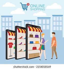 Mobile application for shopping, Online supermaket, Smartphone with shopping app.