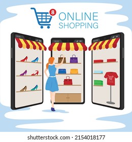 Aplicación móvil para compras, supermercado en línea, Smartphone con aplicación de compras.