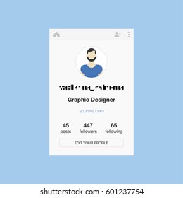 Mobile application of social networks. The personal profile of the user. Flat vector illustration EPS 10